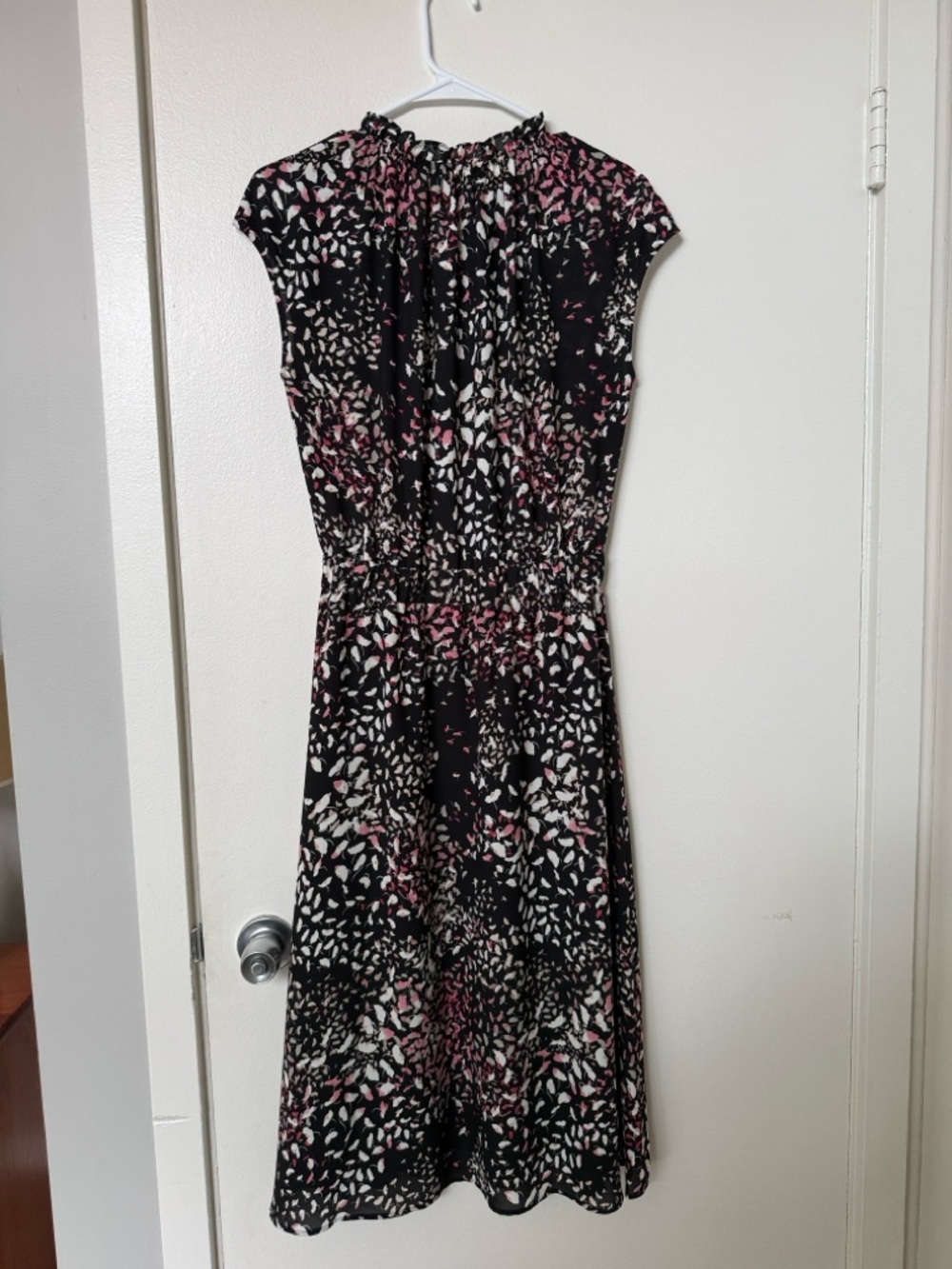 Ann Taylor Black Midi Dress with Pink and White Petal Print